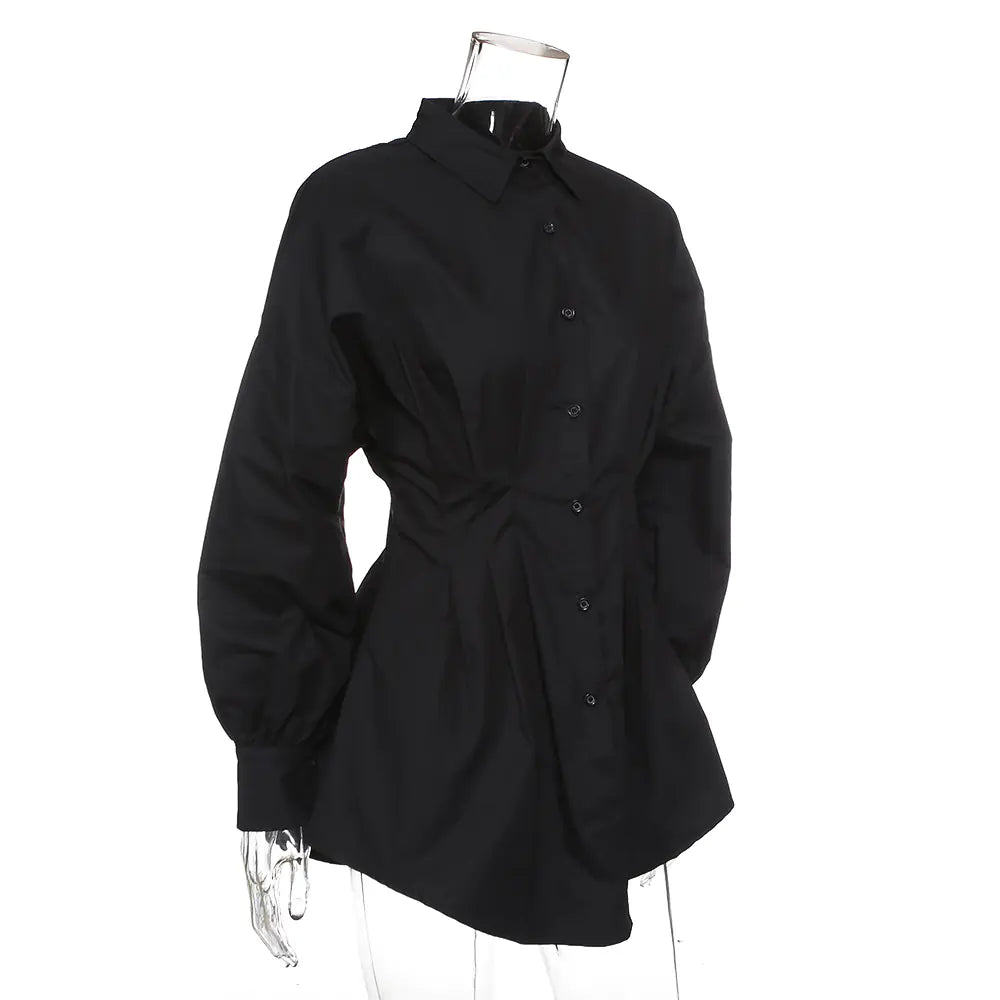 Deep V Neck Ruffled Waist Shirt Dress for Women