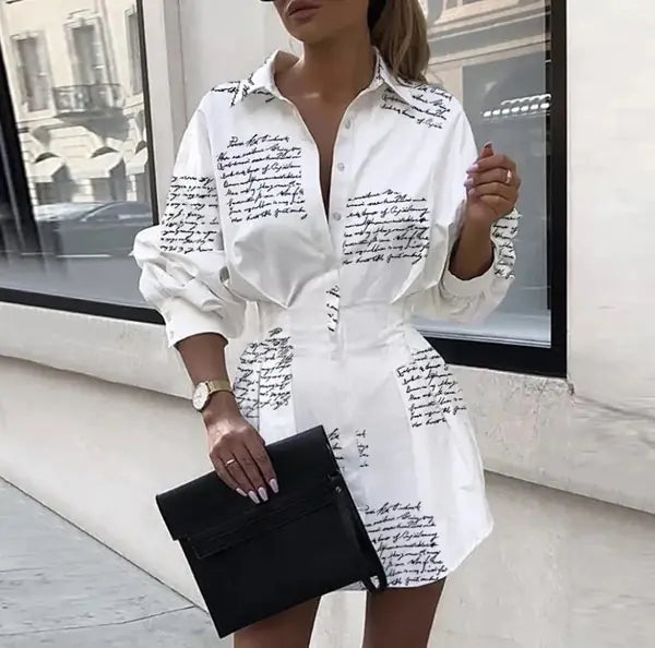 Deep V Neck Ruffled Waist Shirt Dress for Women