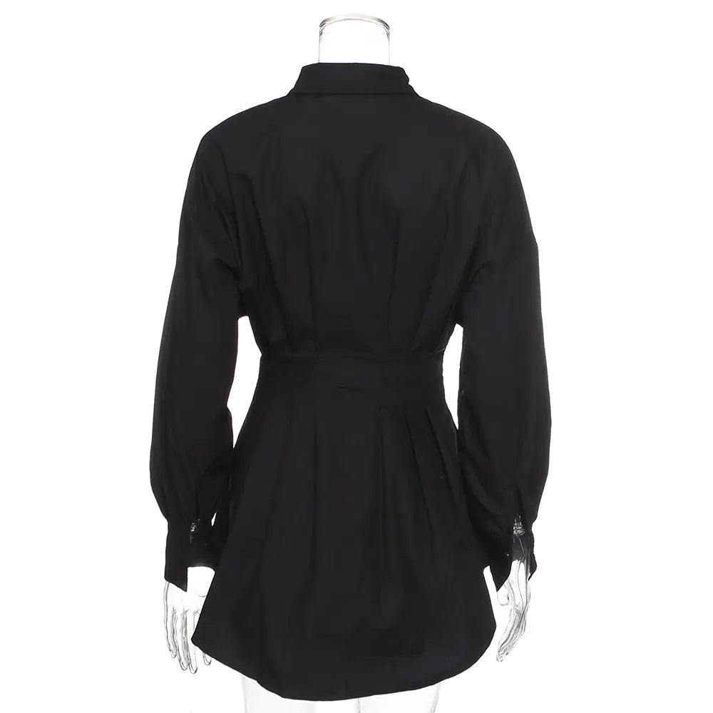 Deep V Neck Ruffled Waist Shirt Dress for Women