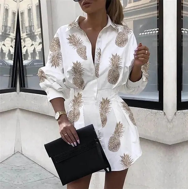 Deep V Neck Ruffled Waist Shirt Dress for Women