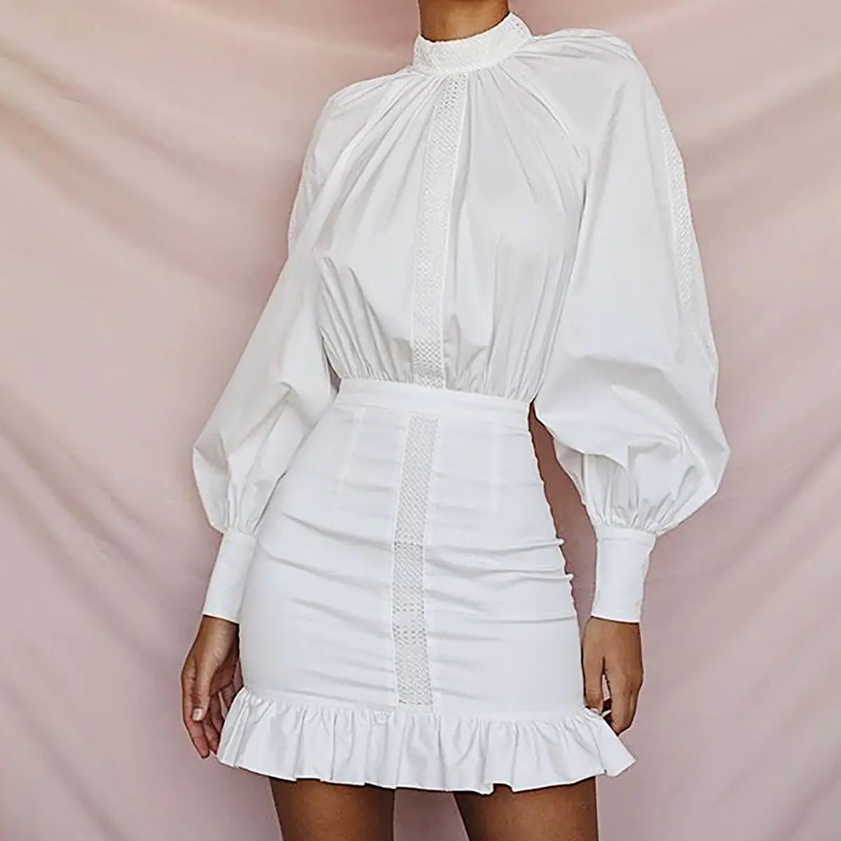 Deep V Neck Ruffled Waist Shirt Dress for Women