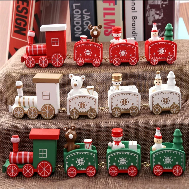 Christmas Train Painted Wood Decoration