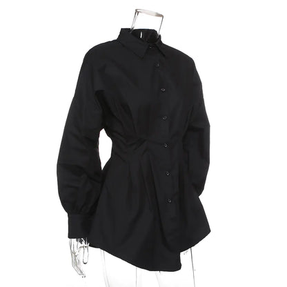 Deep V Neck Ruffled Waist Shirt Dress for Women