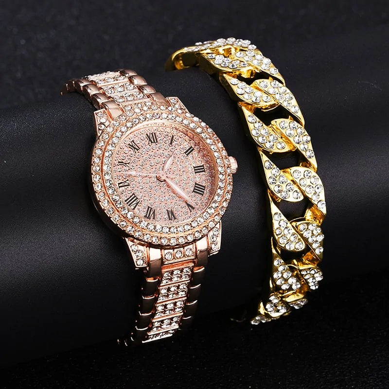 Diamond Crystals Watch and Bracelet Set