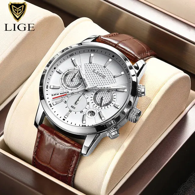 LIGE Top Brand Luxury Leather Casual Quartz