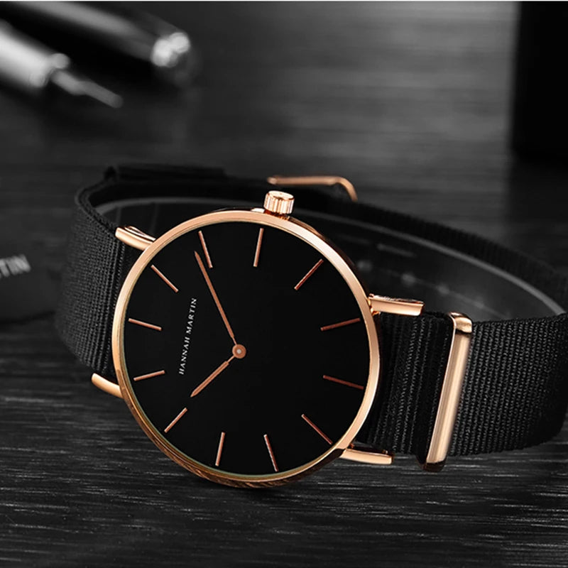 Men's Full Black Slim Simple Unisex Wristwatch