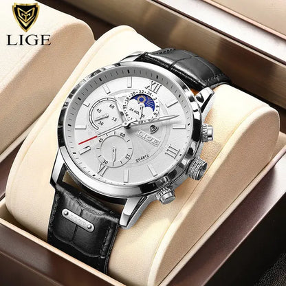 LIGE Top Brand Luxury Leather Casual Quartz