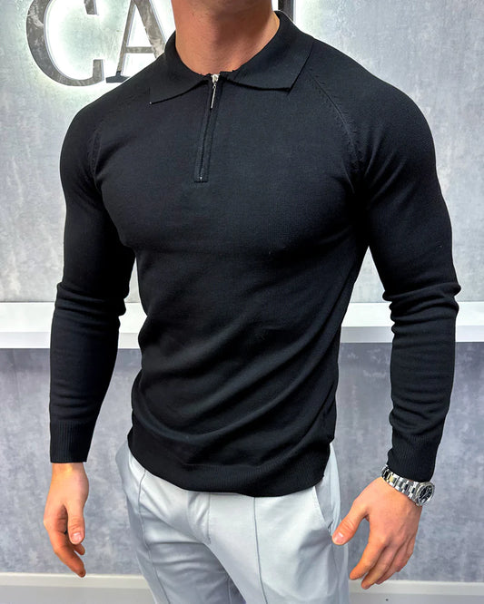 Long Sleeve Polo Shirt - Black