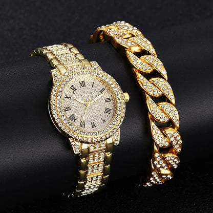 Diamond Crystals Watch and Bracelet Set